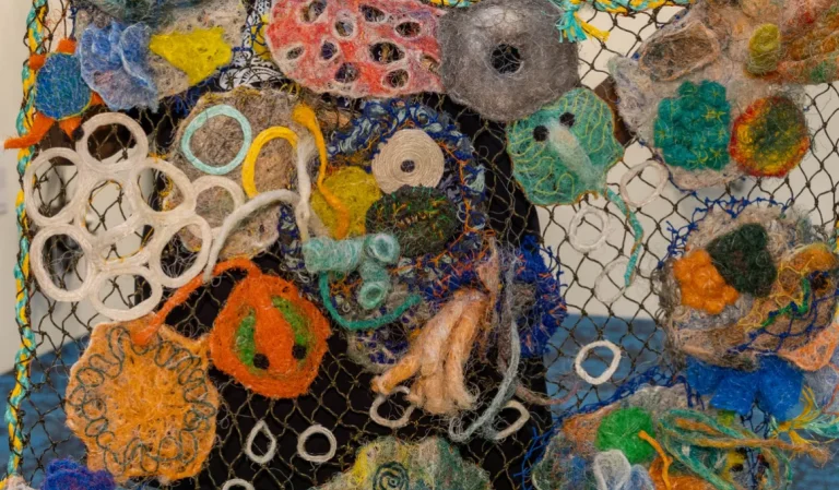 Image: Reef 2024, Florence Gutchen, Erub Island artist. ICIP: This artwork includes artistic works which incorporate Indigenous Cultural and Intellectual Property (ICIP) and traditional knowledge of Erub Island, used with permission.
